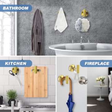 stusgo Gold Towel Hooks Bathroom Coat Hook Robe Hooks for Wall, Stainless Steel Heavy Duty Door Hanger Wall Hooks Matte Gold Bathroom Hooks for Towels, 4 Pack