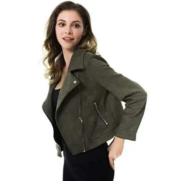 Apperloth A Women’s Solid Long Sleeve Faux Suede Motorcycle Jackets Zipper Short Coats