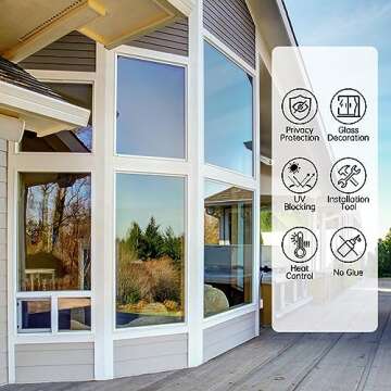 One Way Window Privacy Film, Home Window Tint Reflective Window Film See Out Not in Sun Blocking Anti UV Mirror Window Clings Daytime Privacy Door Window Covering with 3 Tools, 17.5 * 78.7 Inch