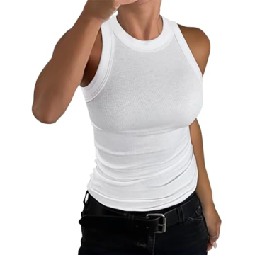 Women's Crewneck Racerback Ribbed Tank Tops High Neck Slim Fit Crop Summer Basics 2024