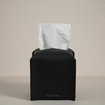 OLETHA Square Tissue Box Cover - Aesthetic Desk Decor for Room, Home & Office - Tissues Cube Boxes Holder - Black