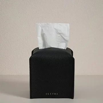 OLETHA Square Tissue Box Cover - Aesthetic Desk Decor for Room, Home & Office - Tissues Cube Boxes Holder - Black