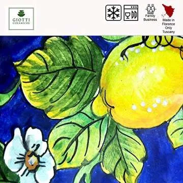 Large Ceramic Bowl for kitchen - Italian dinnerware pasta bowl - Yellow White Blue Lemon serving tray - Hand painted Tuscan pottery bowls - Made in Italy plates - Ceramics salad tuscan soul platter