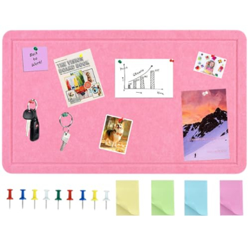 Vuzvuv Pink 28"x16" Large Cork Board with 50 Push Pins & Sticky Notes, Self-Adhesive Bulletin Board ...