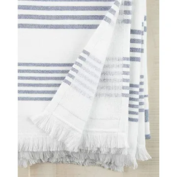 Sticky Toffee Bath Towel Turkish Towel 100% Cotton, Hammam White Towel, Soft and Absorbent Terry Backing, Oversized 65 in x 35 in, Navy