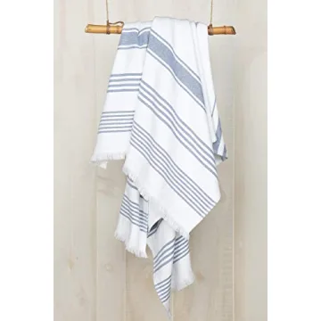 Sticky Toffee Bath Towel Turkish Towel 100% Cotton, Hammam White Towel, Soft and Absorbent Terry Backing, Oversized 65 in x 35 in, Navy