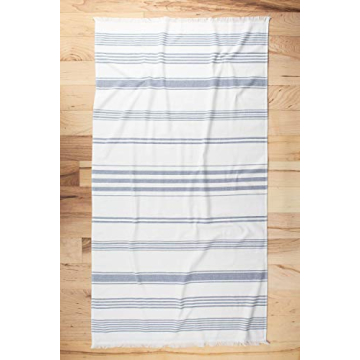 Sticky Toffee Bath Towel Turkish Towel 100% Cotton, Hammam White Towel, Soft and Absorbent Terry Backing, Oversized 65 in x 35 in, Navy
