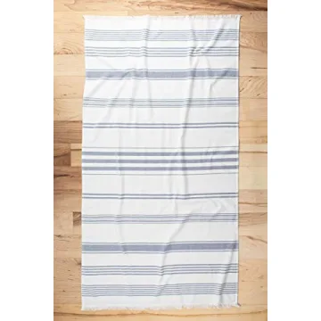 Sticky Toffee Bath Towel Turkish Towel 100% Cotton, Hammam White Towel, Soft and Absorbent Terry Backing, Oversized 65 in x 35 in, Navy