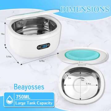 Beayosses Ultrasonic Cleaner, 750mL, 48kHz for Jewelry