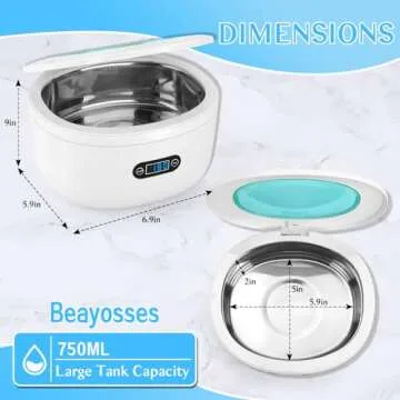 Beayosses Ultrasonic Cleaner, 750mL, 48kHz for Jewelry