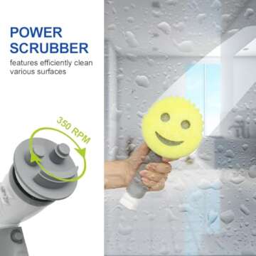 LANMU Power Scrubber Wand Handle Compatible with Scrub Daddy/Mommy Sponges, Electric Spin Scrubber with 5 Replaceable Cleaning Brush Heads for Sink, Stove, Window(Sponge Not Included)
