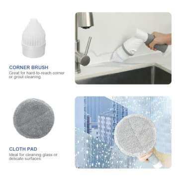 LANMU Power Scrubber Wand Handle Compatible with Scrub Daddy/Mommy Sponges, Electric Spin Scrubber with 5 Replaceable Cleaning Brush Heads for Sink, Stove, Window(Sponge Not Included)
