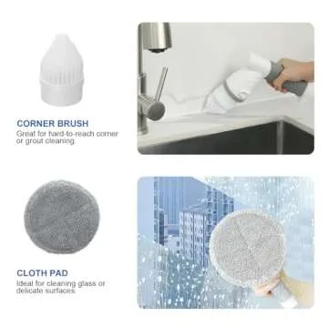 LANMU Power Scrubber Wand Handle Compatible with Scrub Daddy/Mommy Sponges, Electric Spin Scrubber with 5 Replaceable Cleaning Brush Heads for Sink, Stove, Window(Sponge Not Included)