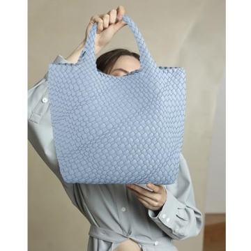 JINMANXUE Fashion Woven Bag Shopper Bag Travel Handbags and Purses Women Tote Bag Large Capacity Shoulder Bags (Sky blue)