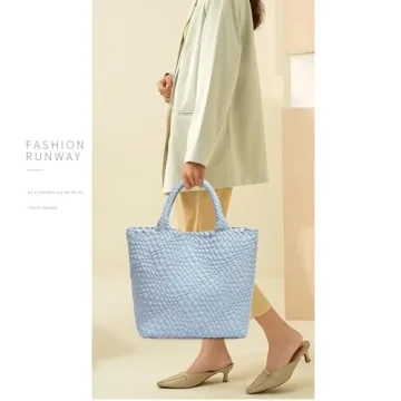 JINMANXUE Fashion Woven Bag Shopper Bag Travel Handbags and Purses Women Tote Bag Large Capacity Shoulder Bags (Sky blue)