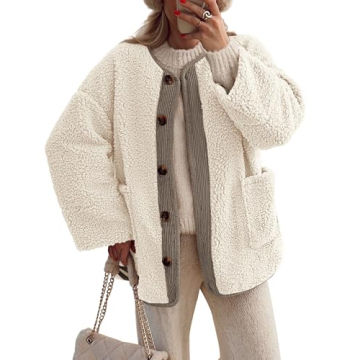 PRETTYGARDEN Women's Warm Winter Coats Casual Long Sleeve Button up Fuzzy Sherpa Fleece Jackets Oute...