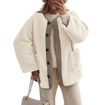 PRETTYGARDEN Women's Warm Winter Coats Casual Long Sleeve Button up Fuzzy Sherpa Fleece Jackets Oute...