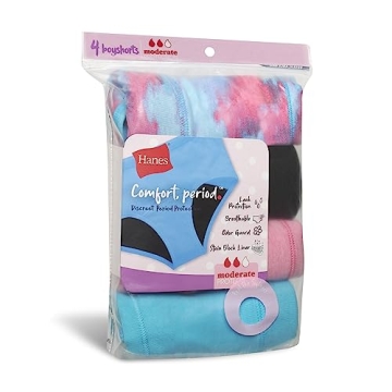 Hanes Girls Comfort Period Panties Leak Protection 4 Pack