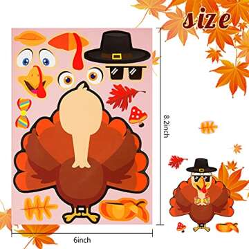 48 Sheets Thanksgiving Stickers for Kids, Make a Turkey Stickers DIY Thanksgiving Crafts Party Favor...