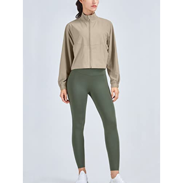 Vsaiddt UPF 50+ Workout Running Jackets for Women Long Sleeve Sun Protection Lightweight Cropped Athletic Zip Up Jacket (XS, Tan)