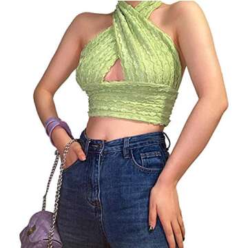 Criss Cross Halter Neck Crop Top for Trendy Y2K Style