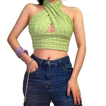 Criss Cross Halter Neck Crop Top for Trendy Y2K Style
