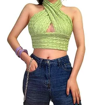 Criss Cross Halter Neck Crop Top for Trendy Y2K Style