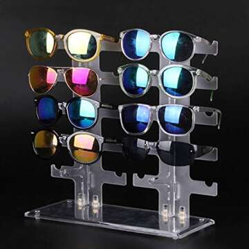 Allpdesky Two Row Sunglasses Rack 10 Pairs Glasses Holder Display Stand Transparent