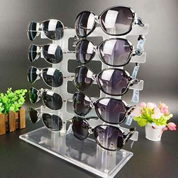 Allpdesky Two Row Sunglasses Rack 10 Pairs Glasses Holder Display Stand Transparent