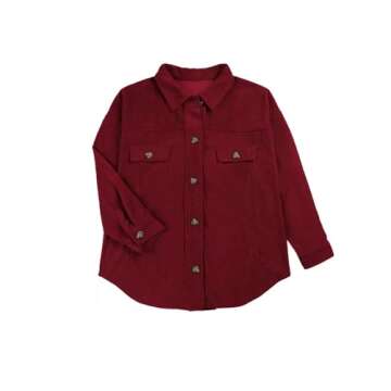 VICHYIE Womens Shirts Shacket Casual Long Sleeve Corduroy Lapel Oversized Button Down Blouses Tops C...