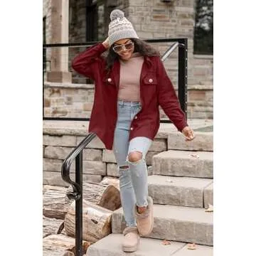 VICHYIE Women's Oversized Corduroy Shacket for Stylish Warmth