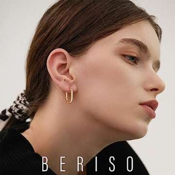 BERISO Gold/Silver Hoop Earrings For Women - 14K Gold Plated Chunky Dangle Earrings
