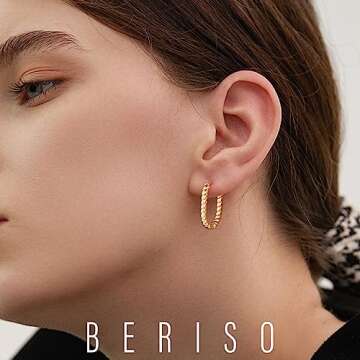 Stylish BERISO Gold Hoop Earrings - 14K Gold Plated