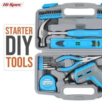 Hi-Spec 35pc Blue Tool Kit with 3.6V USB Electric Screwdriver and Drill set. Complete General Tool Set