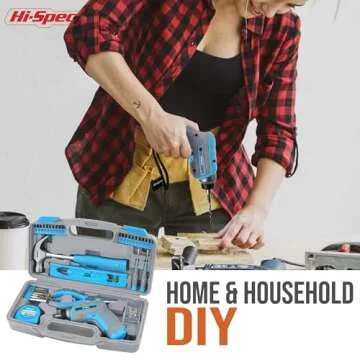 Hi-Spec 35pc Blue Tool Kit with 3.6V USB Electric Screwdriver and Drill set. Complete General Tool Set