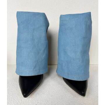 Frankie Hsu Unisex Stiletto High Heeled Shark Pant Bootie, Blue Denim Classic Fashion Pumps Style, B...