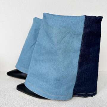 Frankie Hsu Unisex Stiletto High Heeled Shark Pant Bootie, Blue Denim Classic Fashion Pumps Style, Big Large US4-14 Size Ankle Boots For Women Men