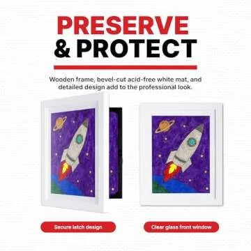 Dynamic Frames Li’l Davinci Art Cabinet, Stores up to 50 Pieces of 9x12 inch Art, Outer Wooden Frame Dimensions 11.75 x 14.75 inches, Kids Art Frame, Front Opening, Universal Hanging, White