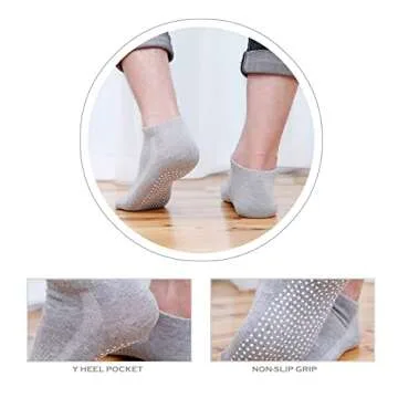 DOOVID Non Slip Socks Grip Socks for Women Men Cotton Ankle Socks Yoga Socks Low Cut Pilates Socks Hospital Socks with Grips 4 Pairs White