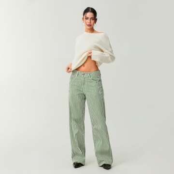 Mxiqqpltky Y2K Striped Bell Bottom Jeans for Women
