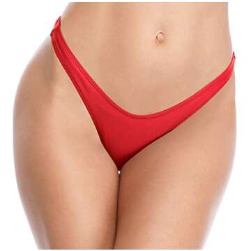 SHEKINI Women's Thong Bikini Bottom High Cut V Cheeky Brazilian Swimsuit Bottom(Rose Red, Small)
