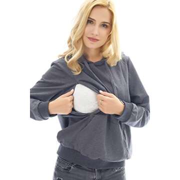 Bearsland Women's Maternity Sporty Hoodie Breastfeeding Shirt Nursing Sweatshirt with Pockets