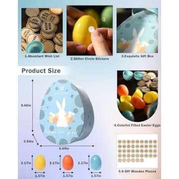 DN DECONATION Easter Egg Tokens with Colorful Unfilled Easter Eggs for Egg Hunt, 36 Wood Easter Egg ...
