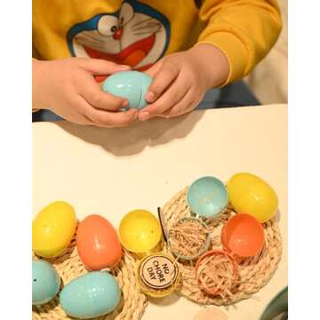 DN DECONATION Easter Egg Tokens with Colorful Unfilled Easter Eggs for Egg Hunt, 36 Wood Easter Egg Reward Tokens Easter Egg Fillers Easter Party Favors Blue Easter Gift for Kids