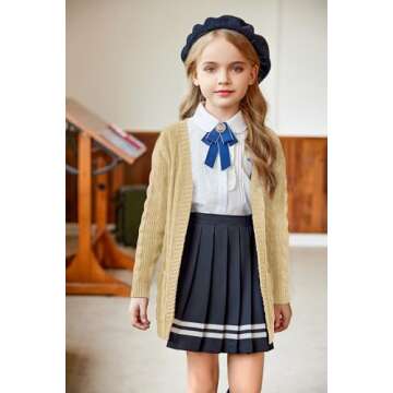 Arshiner Girls Cardigans Kids Casual Batwing Sleeve Open Front Knitted Sweater Light Khaki for 5-6 Years