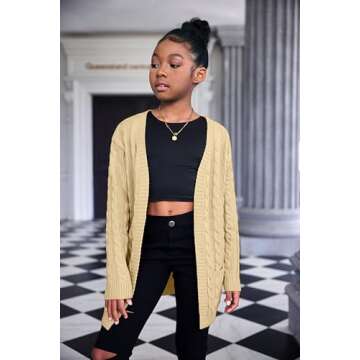 Arshiner Girls Cardigans Kids Casual Batwing Sleeve Open Front Knitted Sweater Light Khaki for 5-6 Years