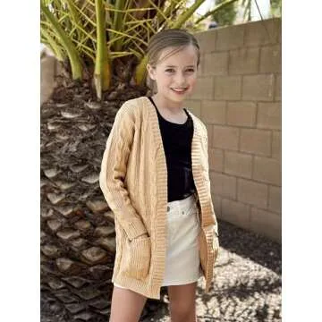 Arshiner Girls Cardigans Kids Casual Batwing Sleeve Open Front Knitted Sweater Light Khaki for 5-6 Years
