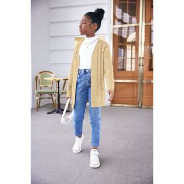 Arshiner Girls Cardigans Kids Casual Batwing Sleeve Open Front Knitted Sweater Light Khaki for 5-6 Years