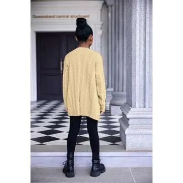 Arshiner Girls Cardigans Kids Casual Batwing Sleeve Open Front Knitted Sweater Light Khaki for 5-6 Years