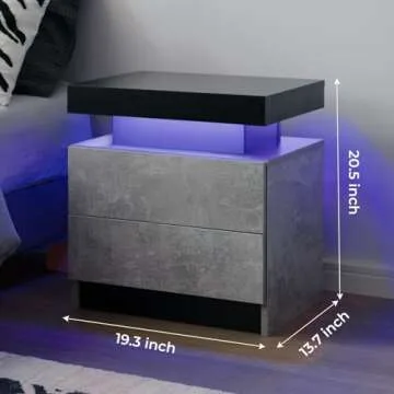i-aplus Nightstand Set of 2 LED Nightstand with 2 Drawers, Bedside Table with Drawers for Bedroom Fu...
